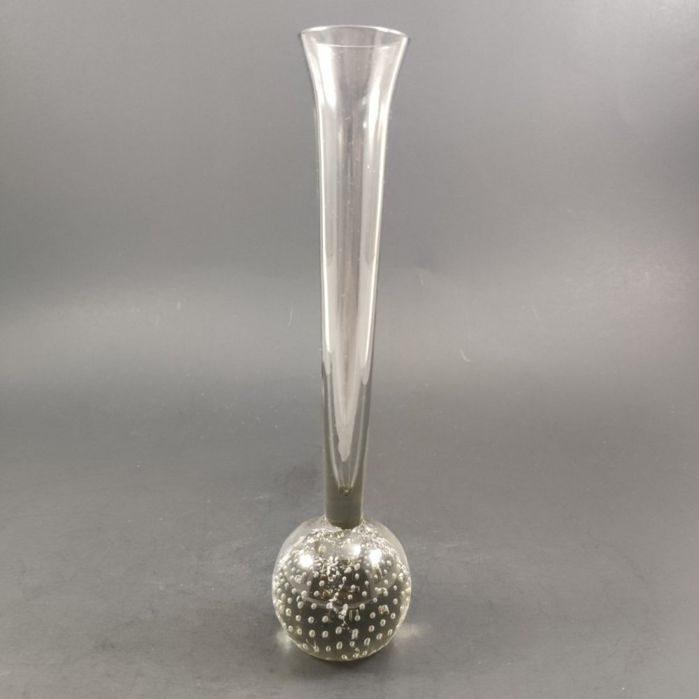 Art Glass Bud Vase Controlled Bubbles Gray 7.25"